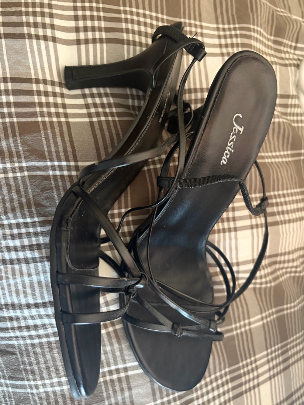 Jessica Black Strappy Kitten Heel Sandals